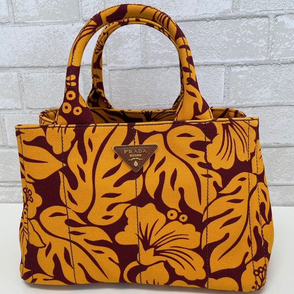RARE PRADA Canvas Handbag Floral Crossbody Strap - Picture 2 of 3